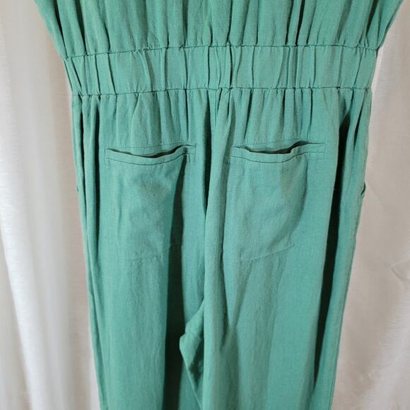 NWT Universal Thread Short-Sleeve Linen Boilersuit Sz 4 Green Jumpsuit Tie Waist - Picture 5 of 8